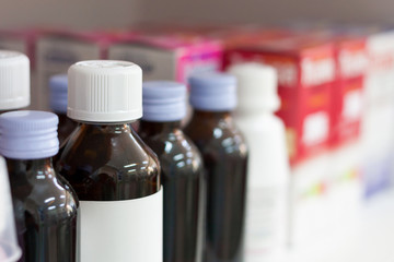 medicine bottles in the pharmacy