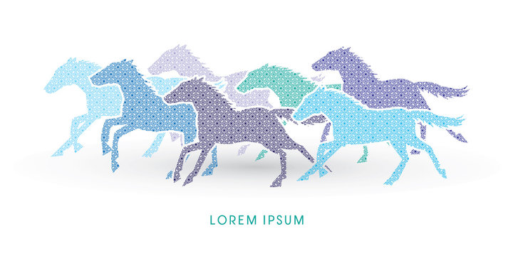 7 horses running, designed using luxury geometric pattern graphic vector.