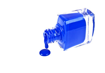 Blue nail polish on a white background