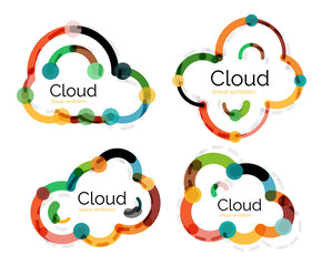 Set of flat linear design cloud logos