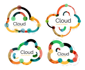 Set of flat linear design cloud logos
