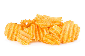 Potato ribbed chips on white