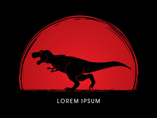 T rex dinosaur designed on sunset graphic vector