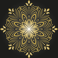 Oriental golden pattern with arabesques and floral elements. Traditional classic ornament