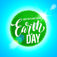 Earth Day poster. Vector illustration of green planet eco.