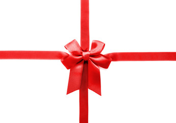 Two ribbons and bow, isolated on white