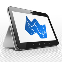 Vacation concept: Tablet Computer with Map on display