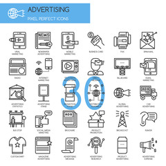 ADVERTISING , thin line icons set