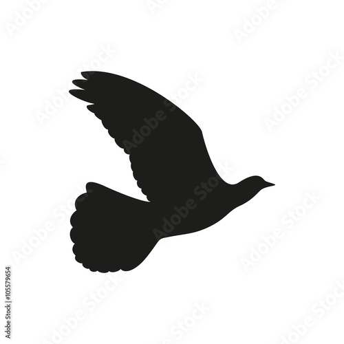 "Black icon of a flying Dove to the side style" Stock image and royalty
