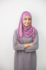 Young asian muslim woman in head scarf smile