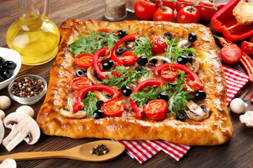 Freshly homemade pizza closeup