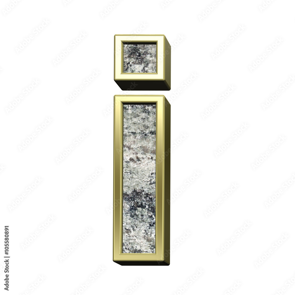Fototapete One lower case letter from granite with gold frame alphabet set isolated over white. Computer generated 3D photo rendering.