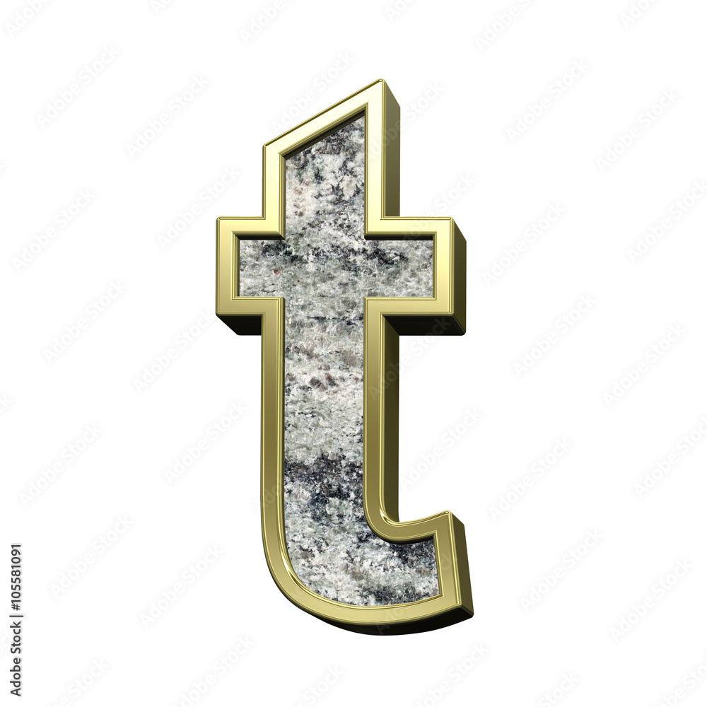 Fototapete One lower case letter from granite with gold frame alphabet set isolated over white. Computer generated 3D photo rendering.