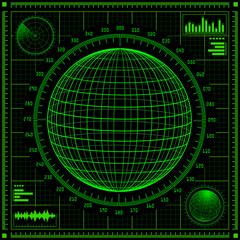 Radar screen with futuristic user interface HUD.