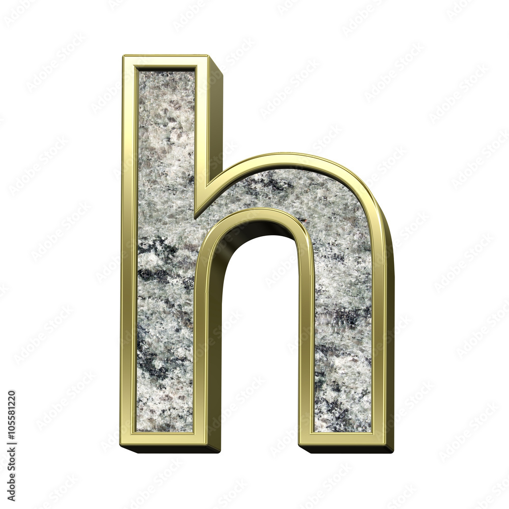 Fototapete One lower case letter from granite with gold frame alphabet set isolated over white. Computer generated 3D photo rendering.