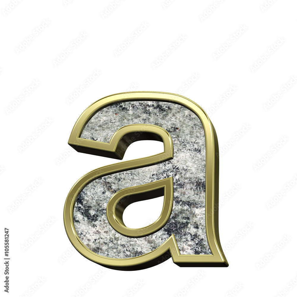 Fototapete one lower case letter from granite with gold frame alphabet set isolated over white. computer genera
