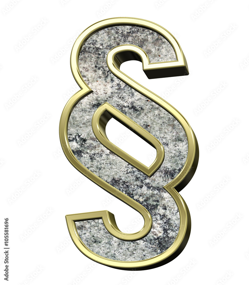 Fototapete paragraph sign from granite with gold frame alphabet set isolated over white. computer generated 3d 