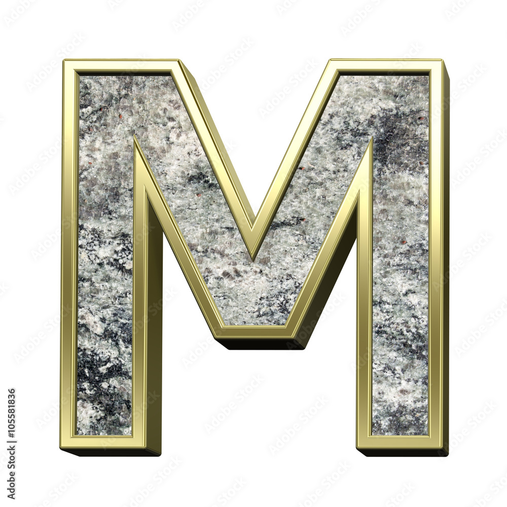 Fototapete one letter from granite with gold frame alphabet set isolated over white. computer generated 3d phot