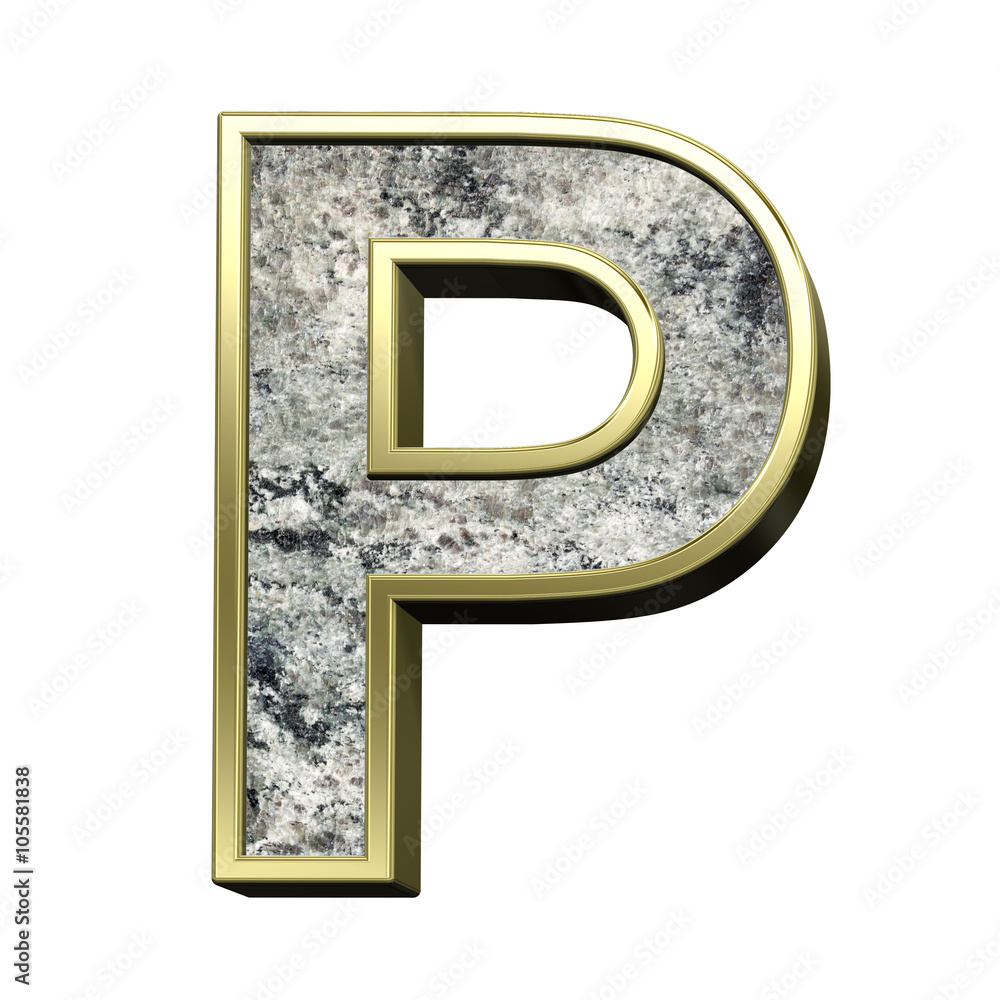Fototapete one letter from granite with gold frame alphabet set isolated over white. computer generated 3d phot