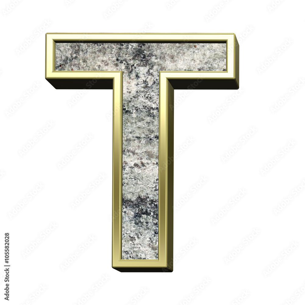 Fototapete one letter from granite with gold frame alphabet set isolated over white. computer generated 3d phot