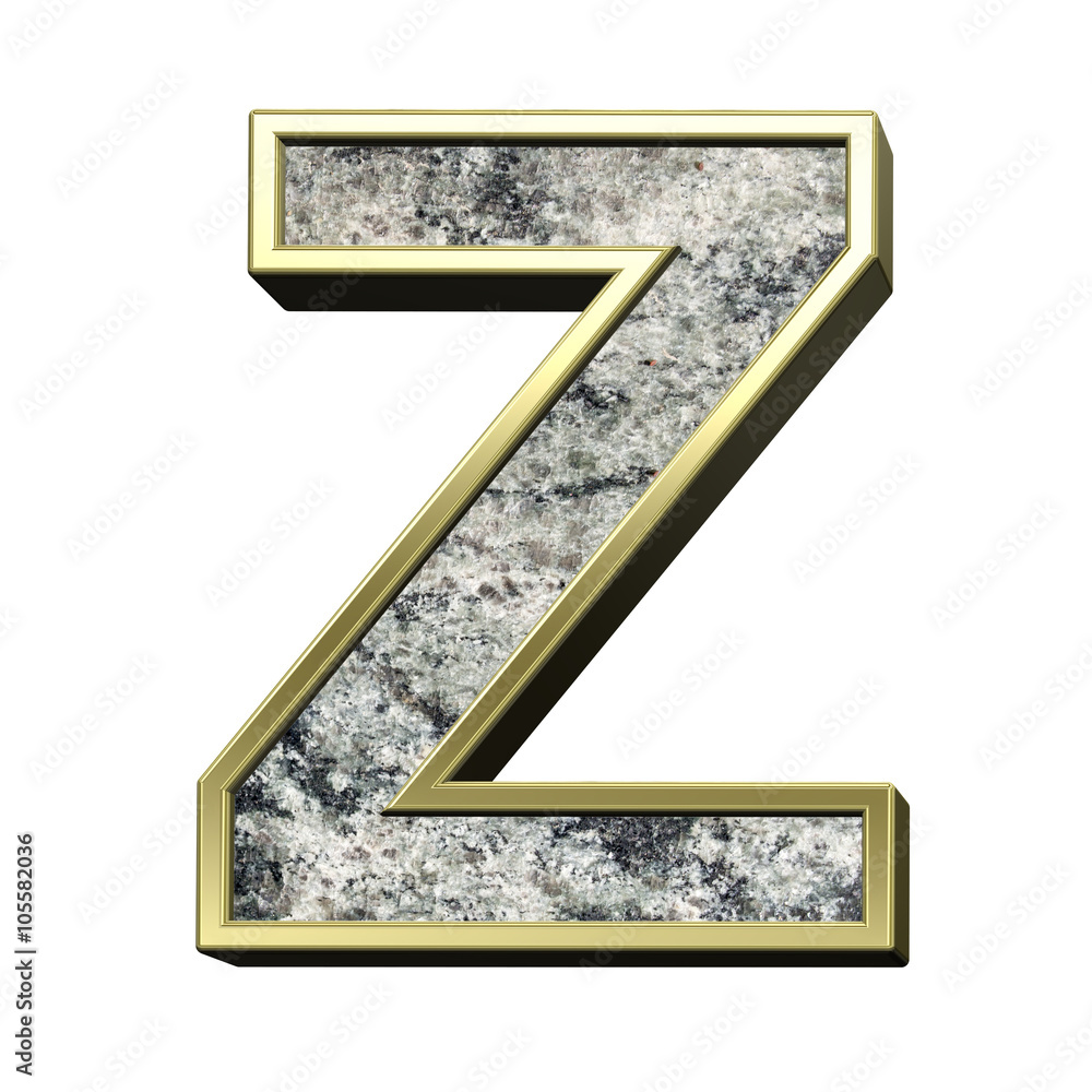 Fototapete one letter from granite with gold frame alphabet set isolated over white. computer generated 3d phot