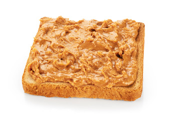 Toast with peanut butter isolated on white background.