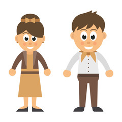 cartoon woman in jacket and dress and cartoon man