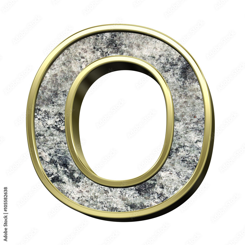Fototapete one letter from granite with gold frame alphabet set isolated over white. computer generated 3d phot