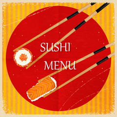 Retro vintage sushi menu. Vector illustration