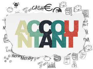 Banking concept: Accountant on Torn Paper background
