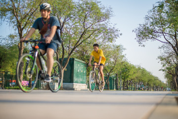 Fototapeta na wymiar Blurred exercise by bicycling