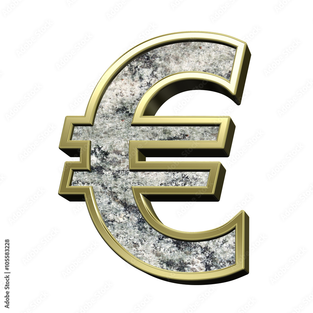 Fototapete euro sign from granite with gold frame alphabet set isolated over white. computer generated 3d photo