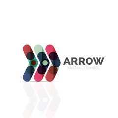 Linear arrow abstract logo, connected multicolored segments of lines in directional pointer figure