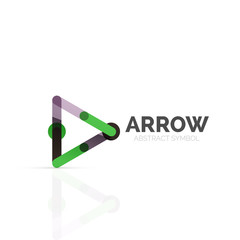 Linear arrow abstract logo, connected multicolored segments of lines in directional pointer figure