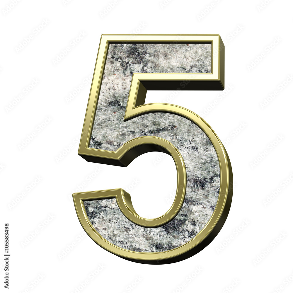 Fototapete number from granite with gold frame alphabet set isolated over white. computer generated 3d photo re
