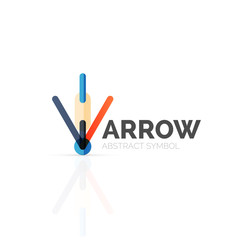 Linear arrow abstract logo, connected multicolored segments of lines in directional pointer figure