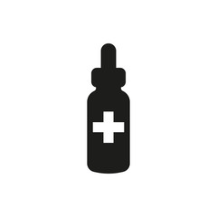 Vector black nasal spray bottle on white background . Medical icon