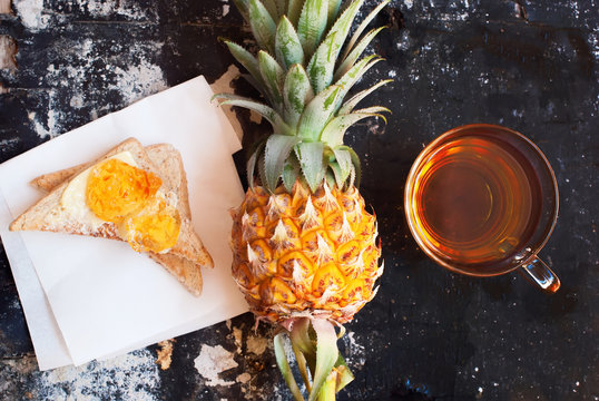 Pine Apple Fruit Toast Topped Jam Tea Diet