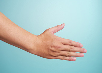 Empty open man hand on white background