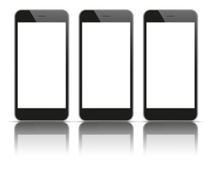 3 Black Smartphones Mirror Mockup