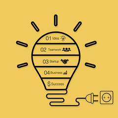 Vector light bulb infographic. Template for circle diagram, graph, presentation and round chart. Business startup idea lamp concept with 4, 5 options, parts, steps, processes. Successful brainstorming