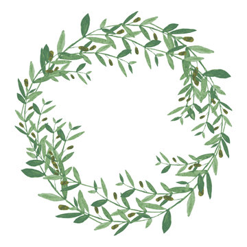 Watercolor olive wreath. Isolated illustration on white background