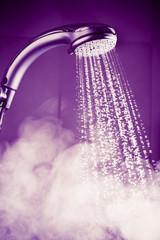 shower with water and steam, purple tone