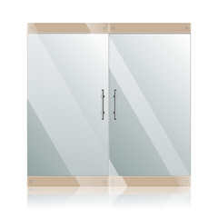 Glass doors with chrome silver handles set