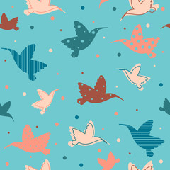 Seamless pattern with hummingbirds.