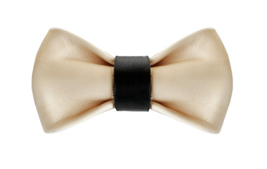 Black and white leather bow tie isolated on white background