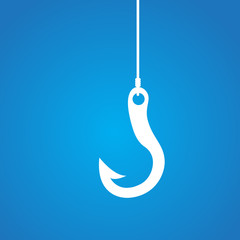 fishing hook symbol, sign on blue background