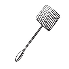 Fly swatter icon black and white, gray scale background