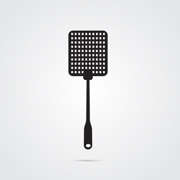 Fly swatter icon black and white, gray scale background