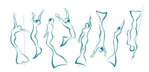 set with silhouette of freedivers.